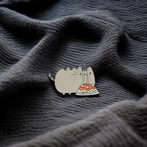 Pusheen Cat Enamel Pin, Spaghetti , Grey, 1.5 inch